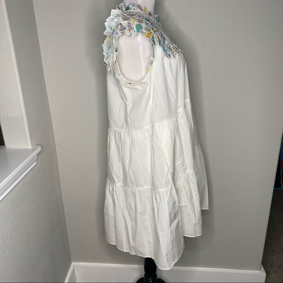 Sea New York Linen Patchwork Quilt Ruffle Shift Dress Size Large Cottagecore - Picture 5 of 11